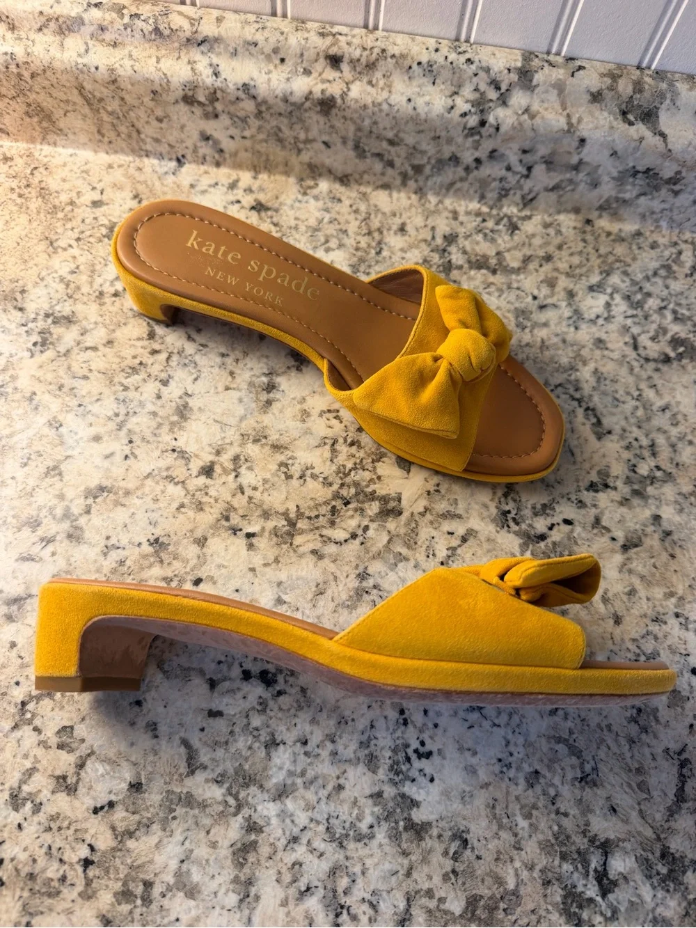 kate spade Mustard Yellow Knotted Bow Slide Mules Sandals Cute